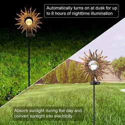 Solar Garden Lights Outdoor, Metal Sun Decorative Stake Art Patio Light for Walkway,Lawn,Pathway,Yard,Party