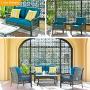 ovios 4 PCs Patio Furniture Sets All Weather Water-Resistant and UV Resistant Rattan Wicker Deep Seating Outdoor Sofa Conversation Set with Cushions,Table (Gray Wicker + Blue Cushion) ovios 4 PCs Patio Furniture Sets All Weather Water-Resistant and UV Resistant Rattan Wicker Deep Seating Outdoor Sofa Conversation Set with Cushions,Table (Gray Wicker + Blue Cushion)