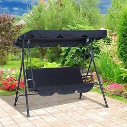 Outsunny 3-Person Porch Lawn Swing with Canopy, Outdoor Yard Glider Swing Chair with Stand, Black