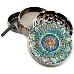 Blue Mandala 4 Piece Zinc Titanium Metal Herb Grinder 2.5'' Vintage Grinders Diamond Grind Design Coloring Book