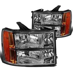 DNA Motoring HL-OH-GMCSIE07-CH-AM Chrome Amber Headlights Replacement For 07-13 Sierra