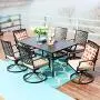 PHI VILLA Outdoor Patio Dining Set of 7 Metal Furniture Set, 6 Swivel Chairs with 1 Rectangular Umbrella Table for Patio Lawn Garden, Classic Black PHI VILLA Outdoor Patio Dining Set of 7 Metal Furniture Set, 6 Swivel Chairs with 1 Rectangular Umbrella Table for Patio Lawn Garden, Classic Black