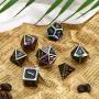 Polyhedral Metal Dices Set Zinc Alloy with Enamel Solid Metal for DND Game, Tabletop RPG, Dungeons and Dragons, Math Teaching, 7 Pieces Dice Set with Black Velvet Bag (Electrophoretic Colorful Black)