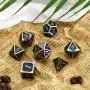 Polyhedral Metal Dices Set Zinc Alloy with Enamel Solid Metal for DND Game, Tabletop RPG, Dungeons and Dragons, Math Teaching, 7 Pieces Dice Set with Black Velvet Bag (Electrophoretic Colorful Black)