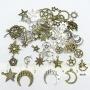 Celestial Mixed Sun Moon Star Charms, JIALEEY Wholesale Bulk Lots Antique Alloy Charms Pendants DIY for Necklace Bracelet Jewelry Making and Crafting, 100g(74PCS)