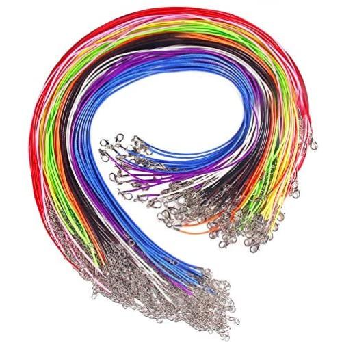 Paxcoo 100 Pcs 18 Inches Waxed Cotton Necklace Cord with Lobster Claw Clasp for DIY Jewelry Making, Mix Color