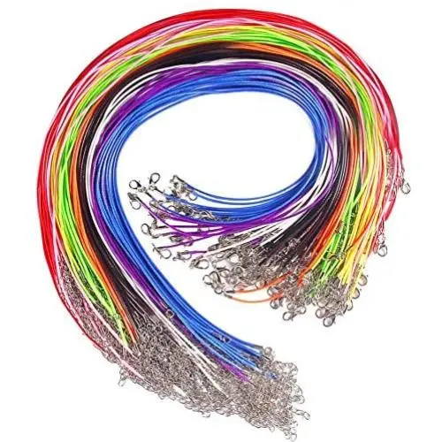 Paxcoo 100 Pcs 18 Inches Waxed Cotton Necklace Cord with Lobster Claw Clasp for DIY Jewelry Making, Mix Color