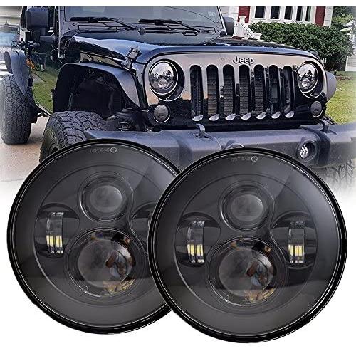 LX-LIGHT 7 Round Black Cree LED Headlight High Low Beam Compatible with Jeep Wrangler JK TJ LJ CJ Hummber H1 H2 (Pair)
