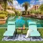 LOKATSE HOME 3 Pieces Outdoor Patio Chaise Lounges Chairs Set Adjustable with Folding Table, Light Blue Cushions LOKATSE HOME 3 Pieces Outdoor Patio Chaise Lounges Chairs Set Adjustable with Folding Table, Light Blue Cushions