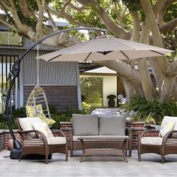 Grand patio Outdoor 12 FT Offset Umbrella with Base Included, Curved and Cantilevered, Aluminum (Champagne