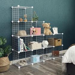 SONGMICS 12 Metal Wire Cube, Shelves Organizer,Stackable Storage Bins, Modular Bookcase, DIY Closet Cabinet Shelf with Rubber Mallet, 36.6'' L x 12.2'' W x 48.4'' H White