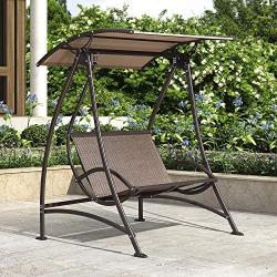 PURPLE LEAF 2-Seat Deluxe Outdoor Patio Porch Swing with Weather Resistant Steel Frame, Brown