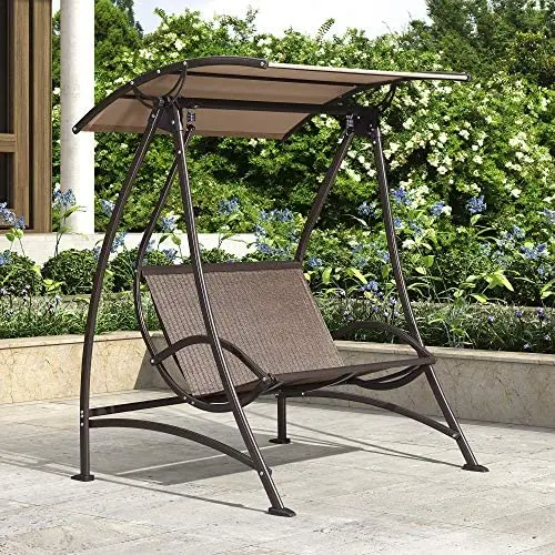 PURPLE LEAF 2-Seat Deluxe Outdoor Patio Porch Swing with Weather Resistant Steel Frame, Brown PURPLE LEAF 2-Seat Deluxe Outdoor Patio Porch Swing with Weather Resistant Steel Frame, Brown