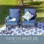 Festival Depot 2 of Outdoor Patio Bistro Arm Dining Chairs with Cushions Set Premium Fabric Metal Frame Furniture Set Garden Dining Seating Chair Thick & Soft Cushions (Blue)