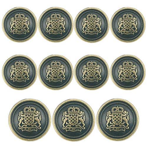 11 Piece Antiqued Bronze Metal Blazer Button Set - Crown Lion- for Blazer, Suits, Sport Coat, Uniform, Jacket