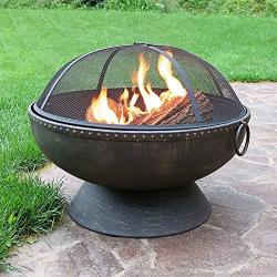 Sunnydaze Outdoor Fire Pit Bowl - 30 Inch Large Round Wood Burning Patio & Backyard Firepit for Outside with Spark Screen, Fireplace Poker, and Metal Grate