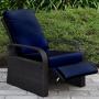 Outdoor Recliner Outdoor Wicker Recliner Chair with 5.12 Thickness Cushions, Automatic Adjustable Rattan Patio Chaise Lounge Chairs, Aluminum Frame, UV Resistant and Rustless (Brown + Navy Blue)