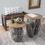 Lavish Home Convertible Round Metal Basket Veneer Wood Top Accent Side Home and Office Nesting End Tables with Storage- (Set of 2), White Lavish Home Convertible Round Metal Basket Veneer Wood Top Accent Side Home and Office Nesting End Tables with Storage- (Set of 2), White