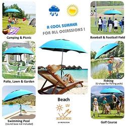 Sunphio Large Windproof Beach Umbrella, Sturdy and UV Protection, Portable Sun Shade Best for Camping, Picnic, Sand, Patio and More, 2 Metal Sand Anchor, 1 Big Carry Bag, 360 Tilt Mechanism (Blue)