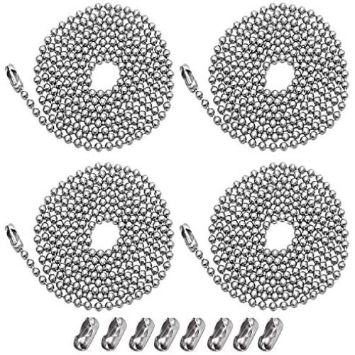 4 pack Beaded Pull Chain Extension,Each Chain Length 39 Inch (1 Meter) with Two Additional Matching Connectors,3.2 mm Diameter Beaded,Silvery