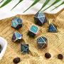 Polyhedral Metal Dices Set Zinc Alloy with Enamel Solid Metal for DND Game, Tabletop RPG, Dungeons and Dragons, Math Teaching, 7 Pieces Dice Set with Black Velvet Bag (Electrophoretic Colorful Blue)