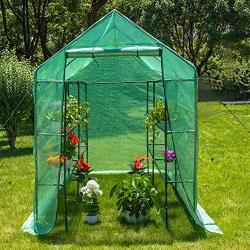 Sundale Outdoor Gardening Large 4 Tier 12 Shelf Hot Green House with PE Cover and Zipper Door, Waterproof Walk in Plant Green House, UV Protection, Insect Prevention, 97”(L) x 56”(W) x 77.6”(H)