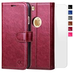 OCASE iPhone 6S Case [Free Screen Protector Included] Leather Wallet Flip Case for iPhone 6 / 6S Devices - Burgundy