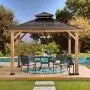 Sunjoy A102008500 Chapman 10x10 ft. Cedar Framed Gazebo with Steel 2-Tier Hip Roof Hardtop, Brown Sunjoy A102008500 Chapman 10x10 ft. Cedar Framed Gazebo with Steel 2-Tier Hip Roof Hardtop, Brown