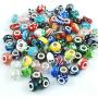 RUBYCA Silver Color Murano Glass Beads Fit European Charm Bracelet Spacer by eART 50pcs Mix