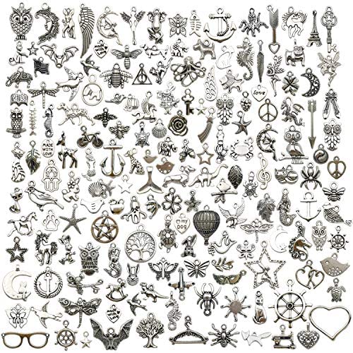 iloveDIYbeads 200 pcs Wholesale Bulk Lots Jewelry Making Charms Mixed Smooth Tibetan Silver Metal Charms Pendants DIY for Jewelry Making Necklace Bracelet and Crafting (M332)