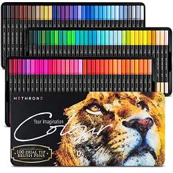 Hethrone 100 Colors Dual Brush Pens Colored Markers with 0.4mm Fine-Liner Tip and Highlighter Brush, Kid Adult Coloring Markers for Painting Lettering