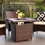 Best Choice Products 28in Fire Pit Table 50,000 BTU Outdoor Wicker Patio Propane Gas w/Faux Wood Tabletop, Glass Beads, Cover, Hideaway Tank Holder, Lid – Brown