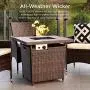 Best Choice Products 28in Fire Pit Table 50,000 BTU Outdoor Wicker Patio Propane Gas w/Faux Wood Tabletop, Glass Beads, Cover, Hideaway Tank Holder, Lid – Brown