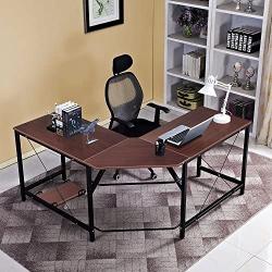 DlandHome L-Shaped Computer Desk 59 inches x 59 inches, Composite Wood and Metal, Home Office PC Laptop Study Workstation Corner Table with CPU Stand, ZJ02-WB Walnut and Black Legs, 1 Pack