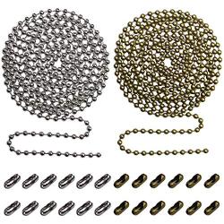 Beaded Pull Chain Extension with Connector for Ceiling Fan or Light (Pack of 2) 10 Feet Beaded Roller Chain with 12 Matching Connectors Each (3.2mm Diameter, Silver & Bronze)