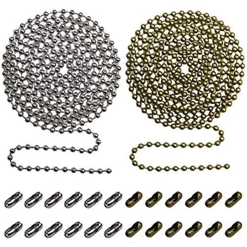 Beaded Pull Chain Extension with Connector for Ceiling Fan or Light (Pack of 2) 10 Feet Beaded Roller Chain with 12 Matching Connectors Each (3.2mm Diameter, Silver & Bronze) Beaded Pull Chain Extension with Connector for Ceiling Fan or Light (Pack of 2) 10 Feet Beaded Roller Chain with 12 Matching Connectors Each (3.2mm Diameter, Silver & Bronze)
