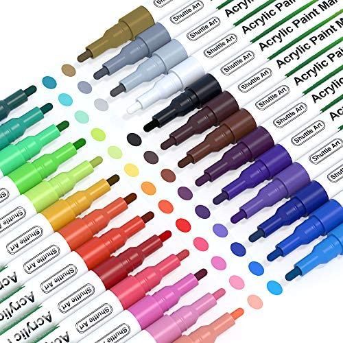 Paint Pens, Shuttle Art 26 Colors Acrylic Paint Markers, Low-Odor Water-Based Quick Dry Paint Markers for Rock, Wood, Metal, Plastic, Glass, Canvas, Ceramic