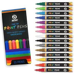 Beric Premium Paint Pens 15 pack, Water-based, Marker, Fine Tip, Writes on Almost Anything, Water and Sun Resistant Vibrant Colors Low Odor Long Lasting, Fast Drying Assorted Colors