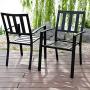 PHI VILLA Black Outdoor Patio Metal Steel Dining Arm Chairs Set of 2 for Garden,Backyard,Living Room