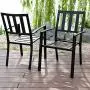 PHI VILLA Black Outdoor Patio Metal Steel Dining Arm Chairs Set of 2 for Garden,Backyard,Living Room