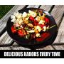 Cave Tools Barbecue Skewers Set (10) - Stainless Steel Wide BBQ Kabob Sticks - 12 Inch Flat Metal Shish Kabab with Food Remover Disc for Grilling