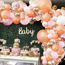 Rose Gold Balloon Garland Arch Kit, 152 Pieces Rose Gold Pink White and Gold Confetti Latex Balloons for Baby Shower Wedding Birthday Graduation Anniversary Bachelorette Party Background Decorations