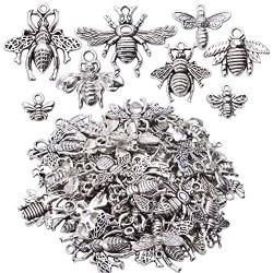 72 Pieces Assorted Antique Silver Honey Bee Charms Metal Fly Insect Charms Pendants Craft Supplies for Jewelry Making, 8 Styles