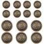 14 Piece Antiqued Bronze Metal Blazer Button Set - Crown Lion- for Blazer, Suits, Sport Coat, Uniform, Jacket 15mm 21mm