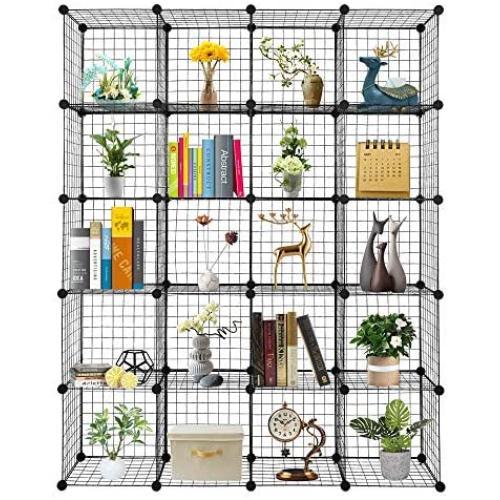 VINGLI Wire Cube Storage, 20-Cube Organizer Metal Grids Shelves, Stackable Storage Bins Multifunction Shelving Unit Modular Cubbies Organizer Bookcase for Home Office (20-Cube)