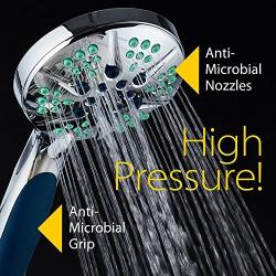 Hotel Spa Notilus Antimicrobial High Pressure Luxury Hand Shower - 6 Settings, Antimicrobial Anti-Clog Nozzles and Grip, Metal Fittings, Stainless Steel Hose / All-Chrome Finish / Top American Brand