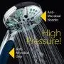 Hotel Spa Notilus Antimicrobial High Pressure Luxury Hand Shower - 6 Settings, Antimicrobial Anti-Clog Nozzles and Grip, Metal Fittings, Stainless Steel Hose / All-Chrome Finish / Top American Brand