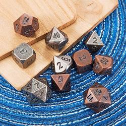 Jovitec 14 Pieces Metal Solid Zinc Alloy Game D&D Dices Set Durable Polyhedral Dice with Printed Numbers and Velvet Storage Bags for Game, Dungeons and Dragons, RPG, Math Teaching (A)