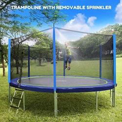 Zupapa 15 14 12 10 ft Outdoor Trampoline with 425lbs Weight Capacity for Kids Adults,Trampolines with Sprinkler Safety Enclosure Net