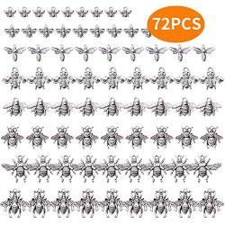 72 Pieces Assorted Antique Silver Honey Bee Charms Metal Fly Insect Charms Pendants Craft Supplies for Jewelry Making, 8 Styles